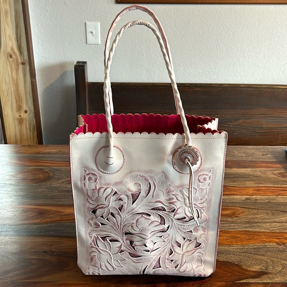 Patricia Nash White and Pink Small Leather Tote Purse